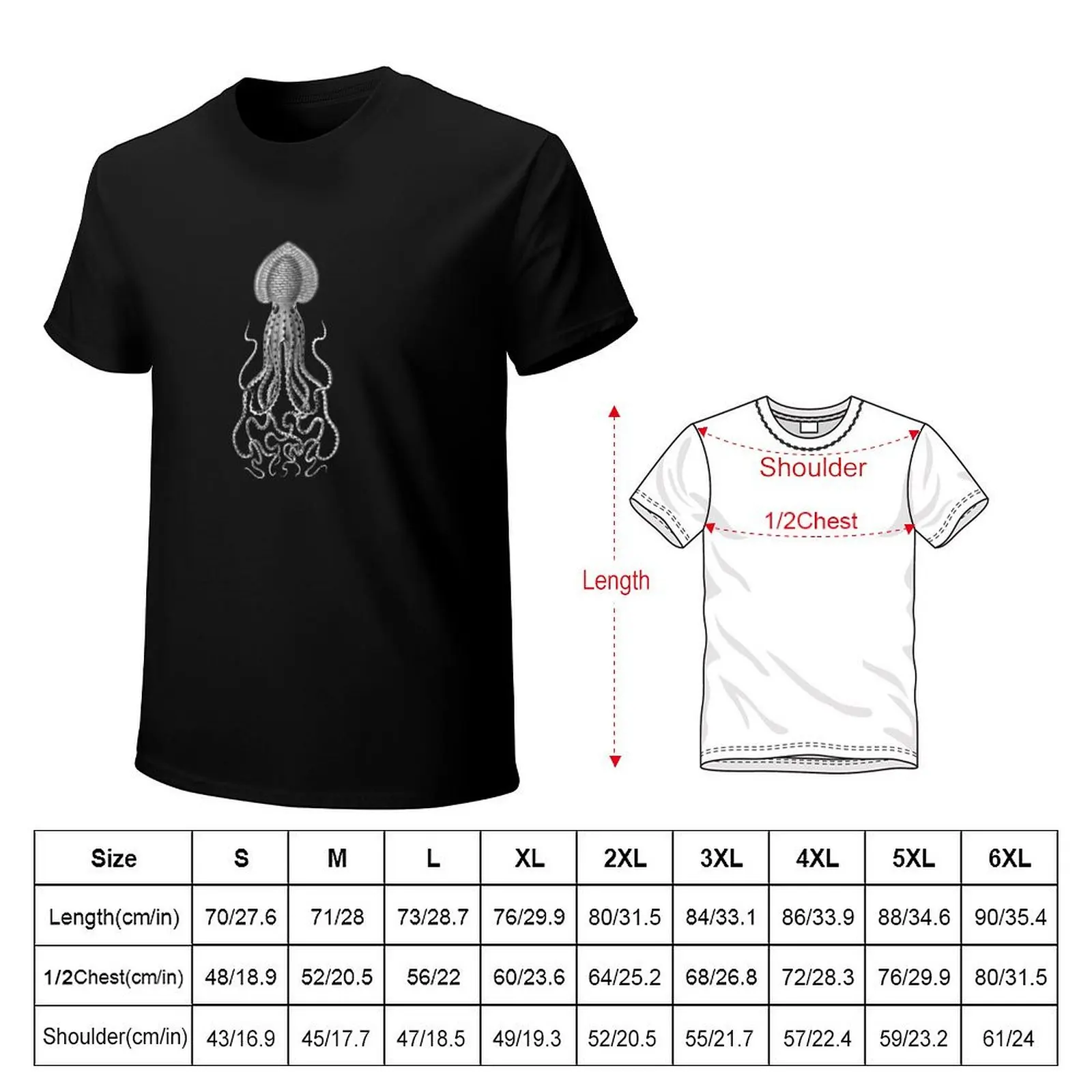 Squid Octopus Kraken Art Tentacles Seashell Deep Sea Ocean Creatures Lover (Black & White) - Octopus T-Shirt