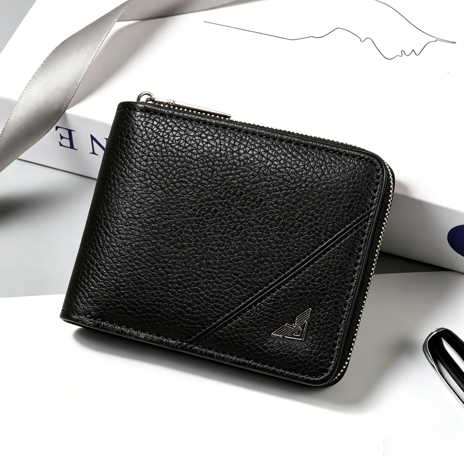 Men's Zipper Short Bifold Wallet, PU Leather RFID Blocking Purse With Card Slots ID Window Coin Pocket, Portable Business Wallet