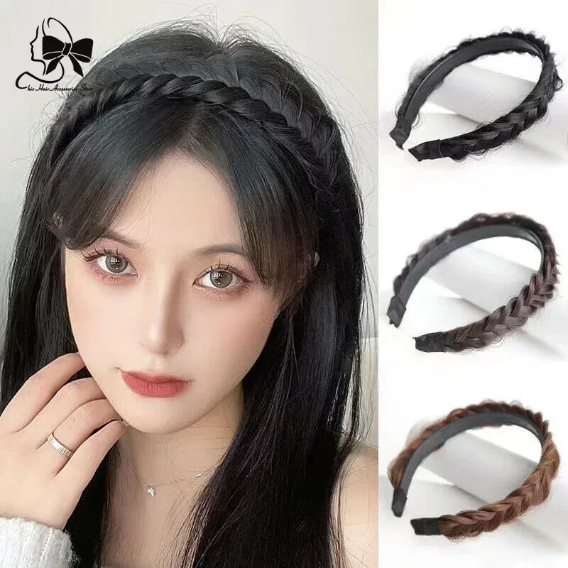 Black Twist Braid Hair Bands for Women Toothed Non-slip Designer Headbands Adjustable Braids Headband Girls Fashion Headwear