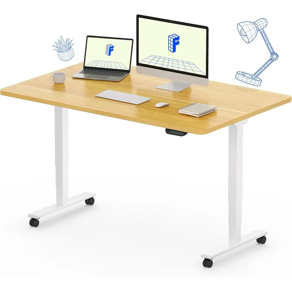 

E6 MAX Dual Motor 48x30 Heavy Duty Adjustable Desk, 330lbs Capacity, Cable Management & Wheels, Seamless Maple & White