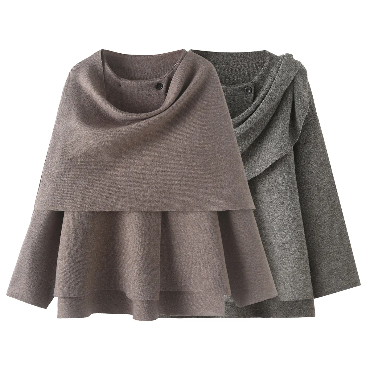 GELITAYIN Women's Knitted Coat Asymmetric Cloak Style Autumn New Warm Scarf Knitted Coat Coat