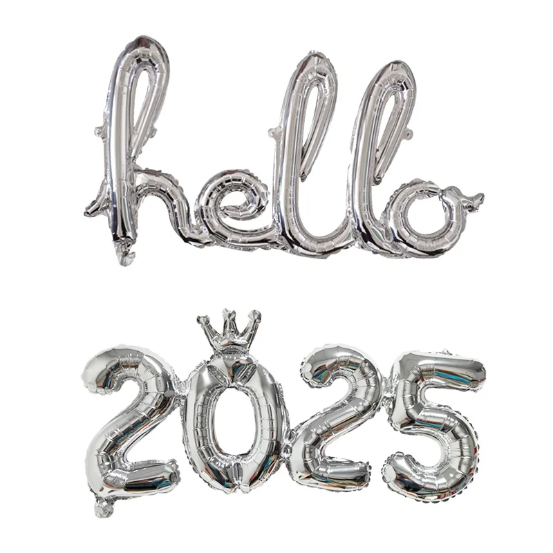 1set 16inch Connection Crown Hello 2025 Number Foil Balloons For New Years Eve Party Supplies Anniversary Party Graduation Decor