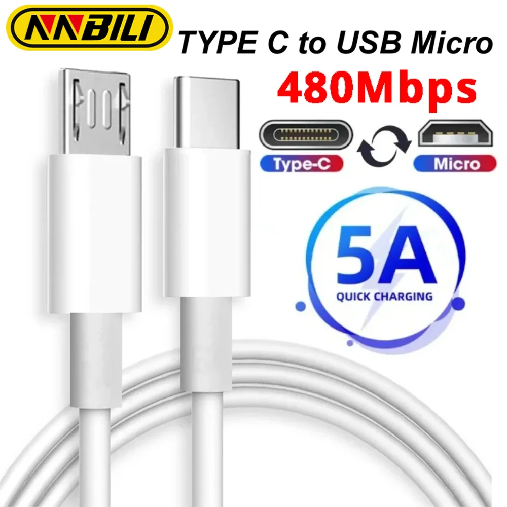 NNBILI 5A USB C To Micro Fast Charging Data Cable Type C Male To Micro USB Male Quick Charger Adapter for Hwawei Samsung Xiaomi