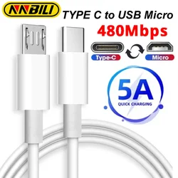 NNBILI 5A USB C To Micro Fast Charging Data Cable Type C Male To Micro USB Male Quick Charger Adapter for Hwawei Samsung Xiaomi