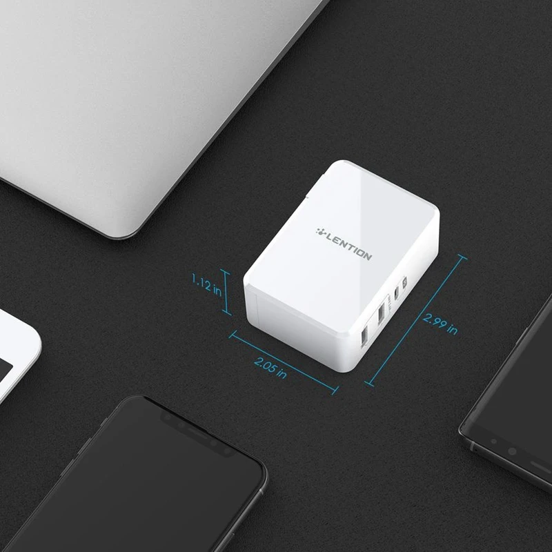 LENTION 45W 3 Ports USB-C Power Delivery Charger With Fast Charge PD Adapter For Iphone Xs/Max/XR/X/8,(US Plug)