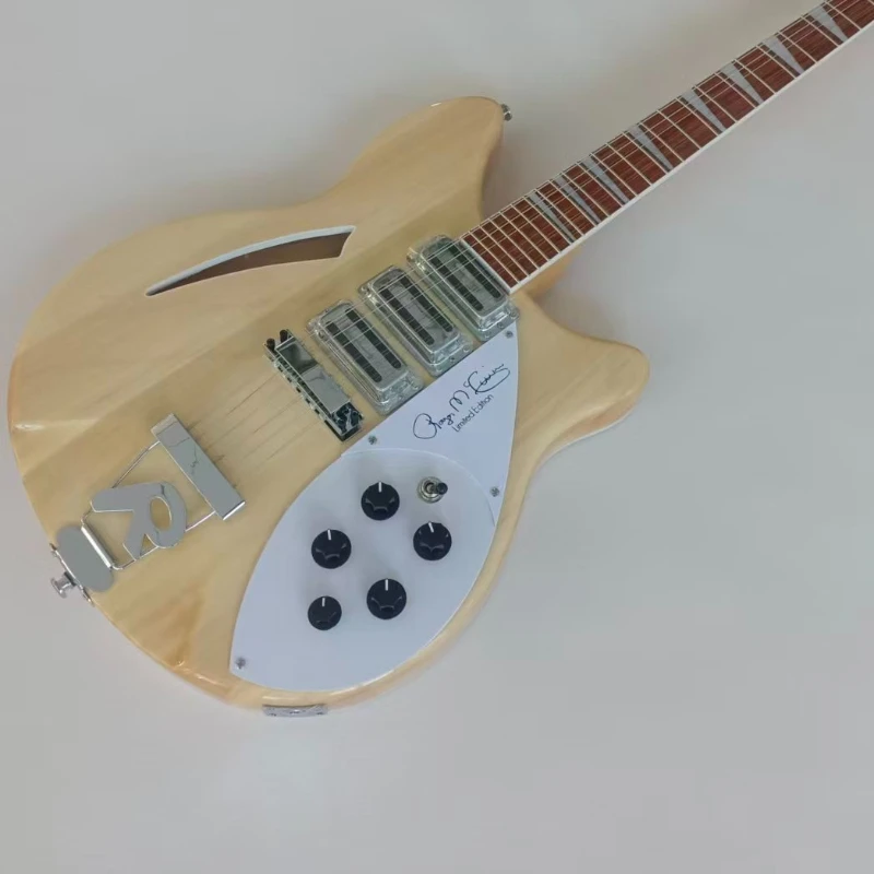 Blonde 360 F-hole Semi Hollow HHH Aluminum Shell Pickup 12 String White Protective Plate Artist Signature Print Free Shipping
