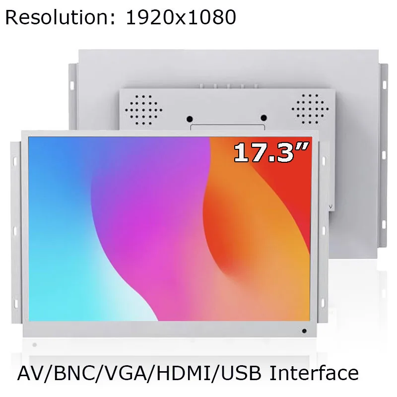 White Color 17.3 Inch 1920x1080 HD Open Frame Embedded Metal Case LCD Computer Touch Screen Monitor