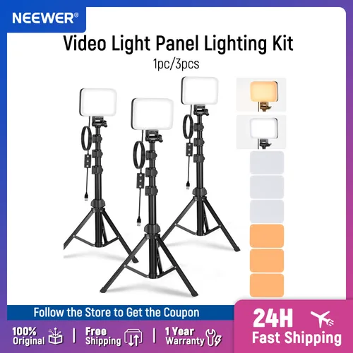 Nuevo Kit de iluminación de Panel de luz de vídeo LED NEEWER BASICS, luces de estudio portátiles regulables bicolor con trípode y filtros
