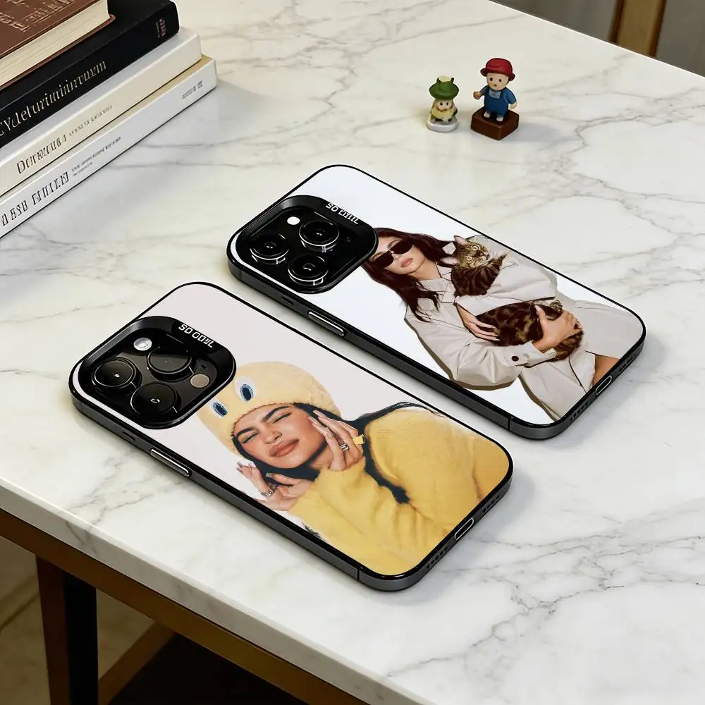 

K-Kylie Jenner Fashion Phone Case For iPhone 17,16,15,14,13,12,11 Plus,Pro Max,XS,Colored Silver Plated Inside Cover