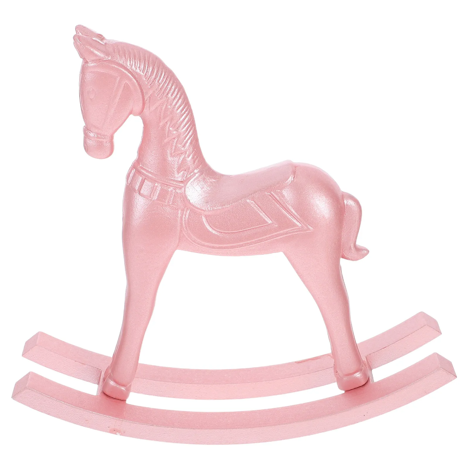 Pink Pearlescent Wood Rocking Horse Ornament – Handcrafted Mini Desktop Decor for Nursery, Living Room & Office