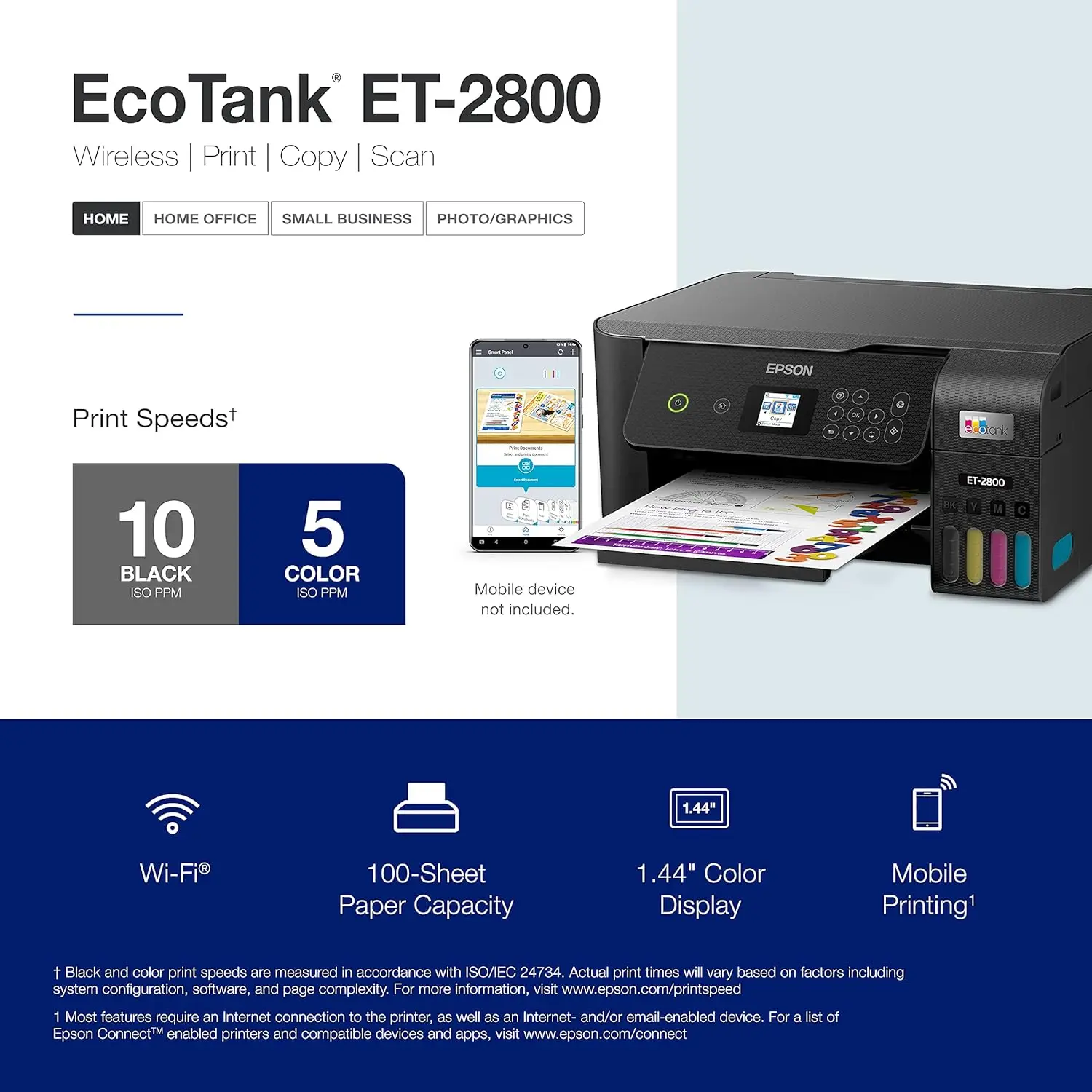 NEW EcoTank ET-2800 Wireless Color All-in-One Cartridge-Free Supertank Printer with Scan and Copy, The Ideal Basic Home Printer
