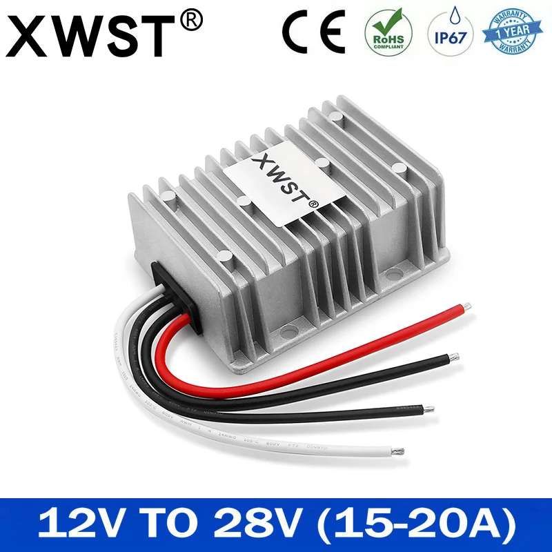 

Waterproof DC to DC 12v to 27v 28v 15A 20A Step Up Boost Switching Power Supply Aluminum Shell 27vdc 28vdc Voltage Regulator