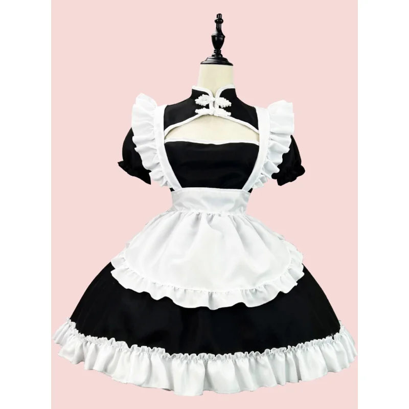 Chinese Chongsam Anime Cosplay Maid Costume Plus Size Lolita Princess Halloween Black White Japanese School Girl Kawaii Clothing