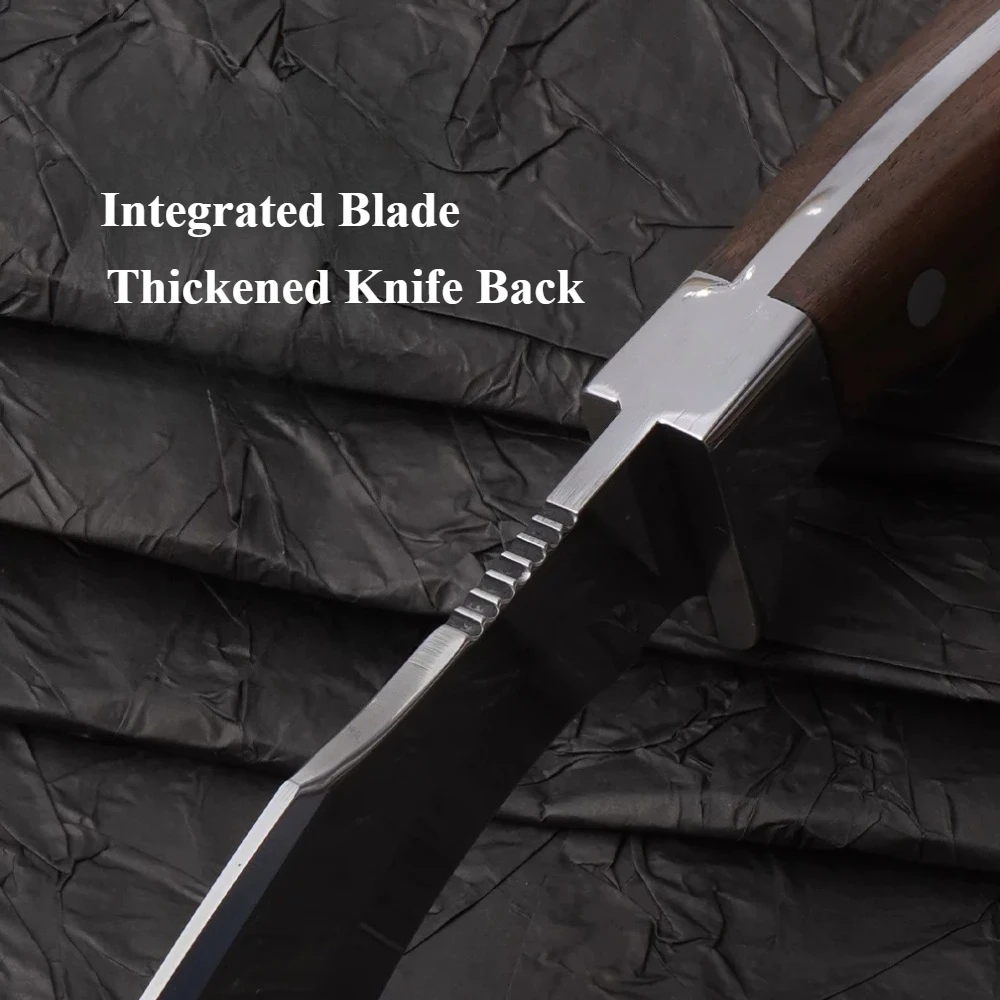 2026 model kitchen knife with fixed blade and leather sheath, high-strength stainless steel butcher knife with wooden handle view 3