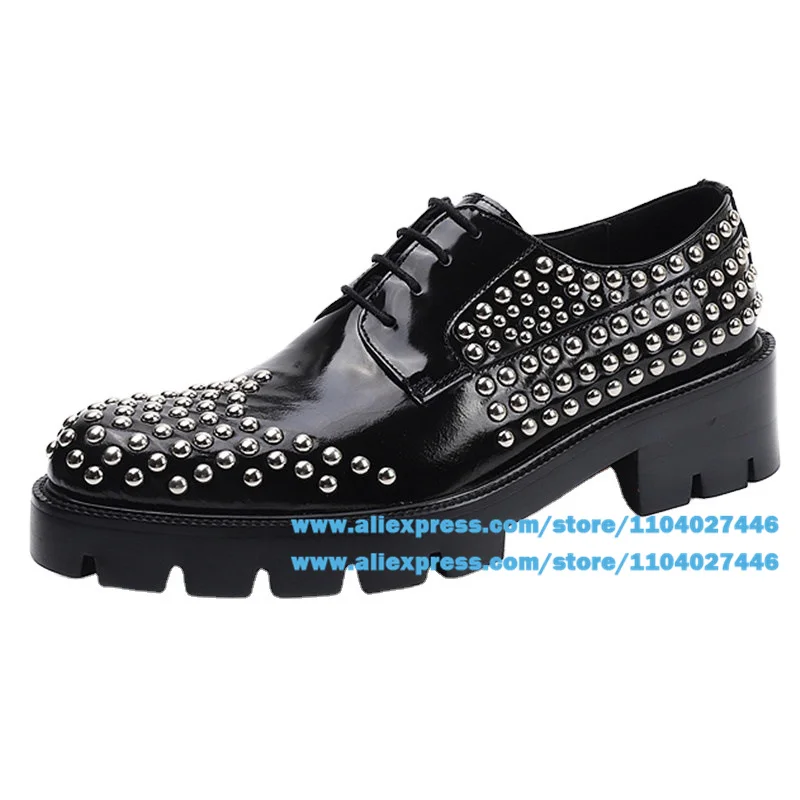 

Metallic Rivets Men's Shoes Stylish Black Leather Lace-Up Casual Wear-Resistant Trendy Luxury Handmade Shoe Wedding Men's Shoes