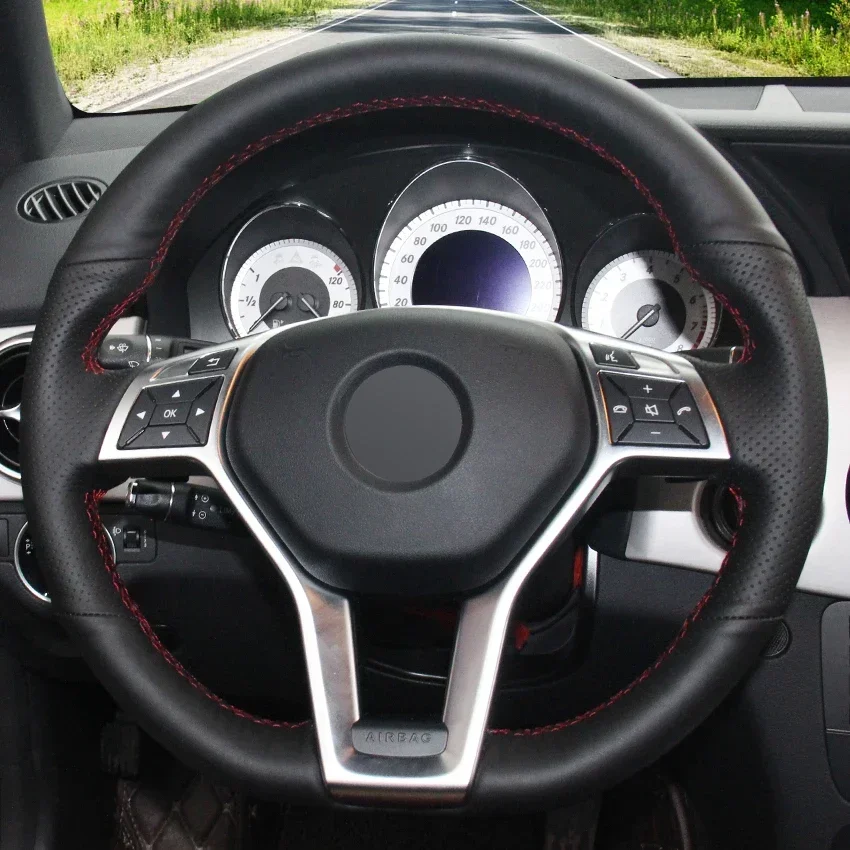 Black Artificial Leather Steering Wheel Cover for Mercedes Benz A-Class C-Class CLA-Class CLS-Class E-Class SLK-Class 2012-2016