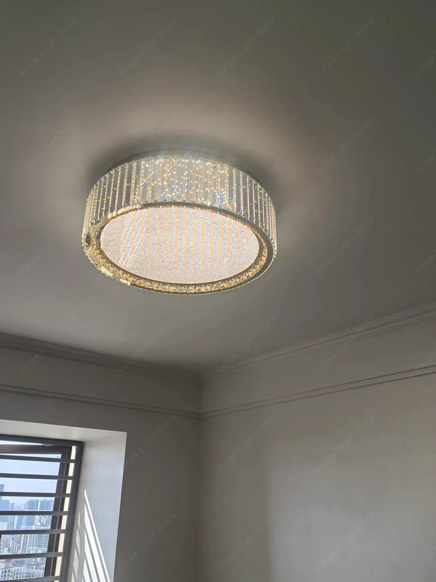 Bedroom Living Room Star Crystal Ceiling Light Led Dimmable Luxury Mirror Stainless Steel Rectangle Ceiling Chandeliers Gold