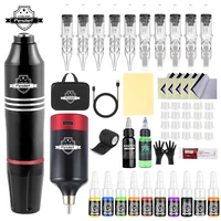 Nuevo Kit de tatuaje inalámbrico profesional de 55 Uds., máquina de tatuaje de niebla secante completa con fuente de alimentación de tatuaje inalámbrica LED de 1300mAh