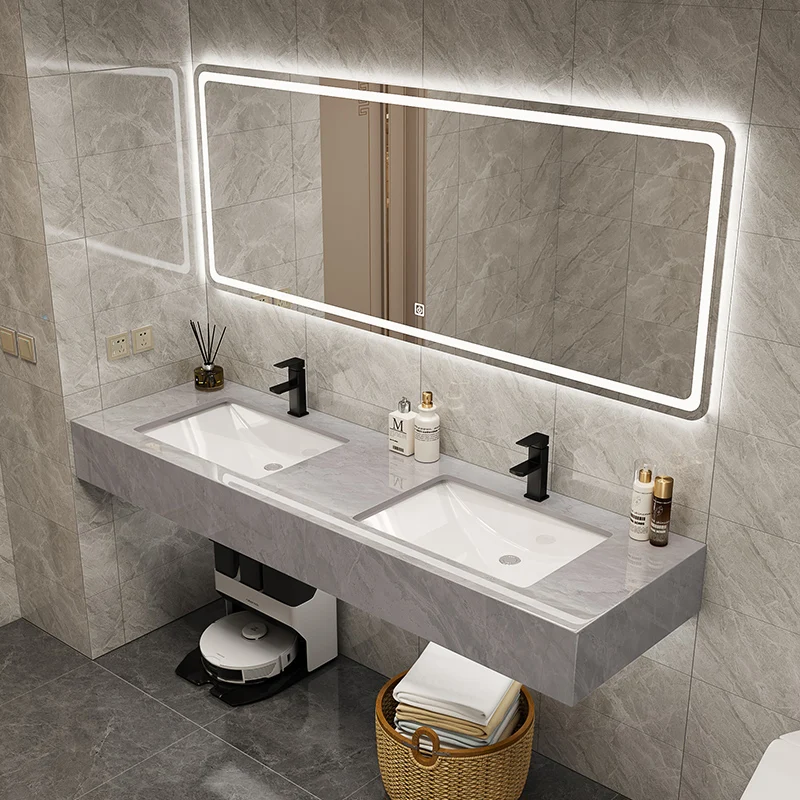 

Marble double bathroom cabinet combination washbasin set