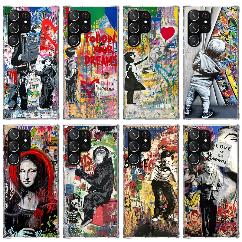 Banksy Graffiti Art Phone Case For Samsung Galaxy S23 S24 S25 Edge S26 Ultra S22 + S21 Plus S20 FE Cover Silicone Print Shell Ga