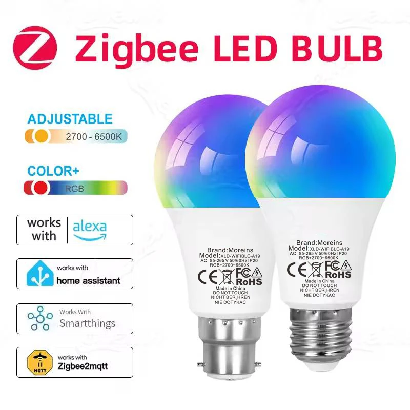 Zigbee 3.0 Smart Led Bulb E27 B22 Lamps RGBCW Works With Alexa Echo Plus Google Home Assistant APP Voice Control 110V 220V 2MQTT