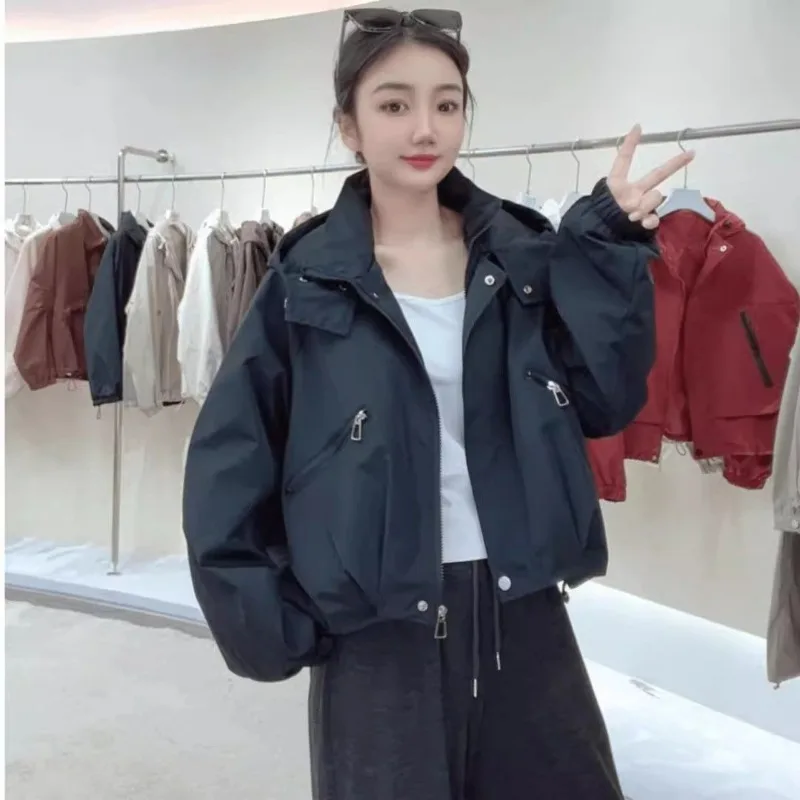 

Work New Spring and Autumn Casual 2025 Loose Hooded Jacket Long Sleeves Top