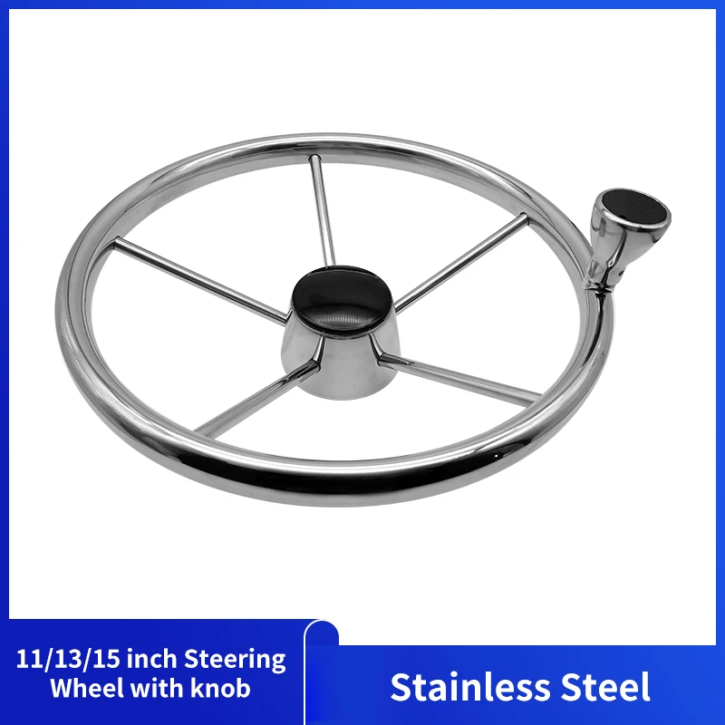 Marine 11/13/15 Inch 5 Spoke Stainless Steel Mirror Polished Steering Wheel With knob Marine Hardware Boat Accessories