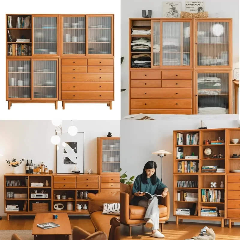 Solid Wood Modular Cube Storage Cabinet Short Bookshelf Display Unit Multifunctional Home Organizer for Living Room Bedroom