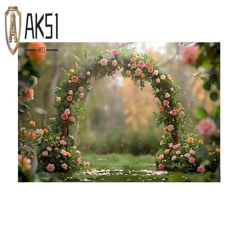 

AK51-210X150cm Photography Background Fabric Wreath Scenery Wedding 3D Party Holiday Portrait Photography Backdrops