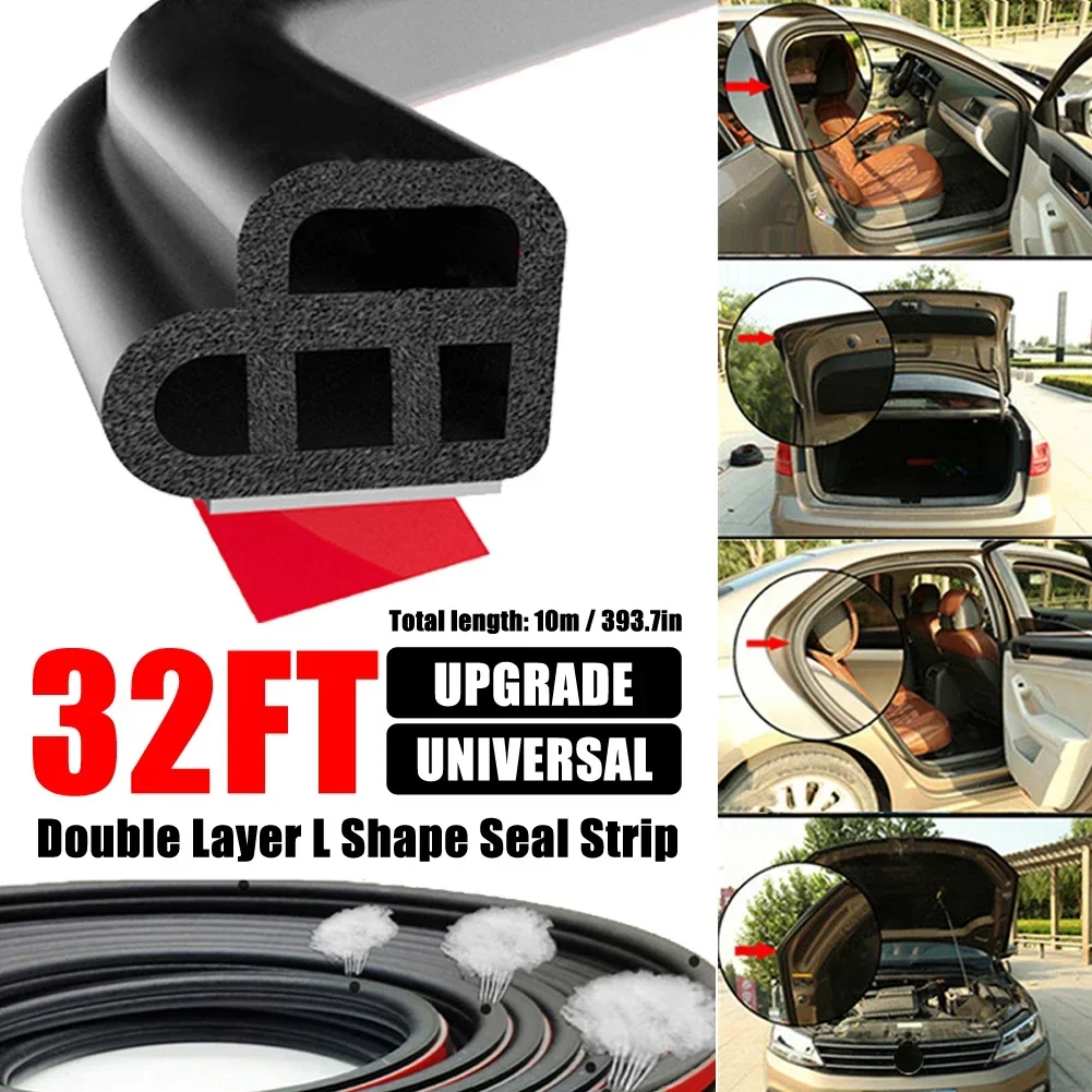 10m Car Door Rubber Seal Strip Auto Protector Double Layer Sealing Strips Car Rubber Seal For Car Trunk Sealant Sound Insulation