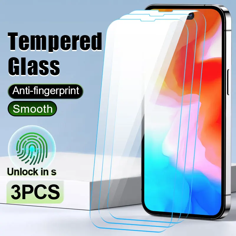 3pcs Protective Film For iPhone 16 15 Plus Tempered Glass 14 13 12 Mini 11 Pro Max Glass Smartphone Screen Protector X XR XS Max