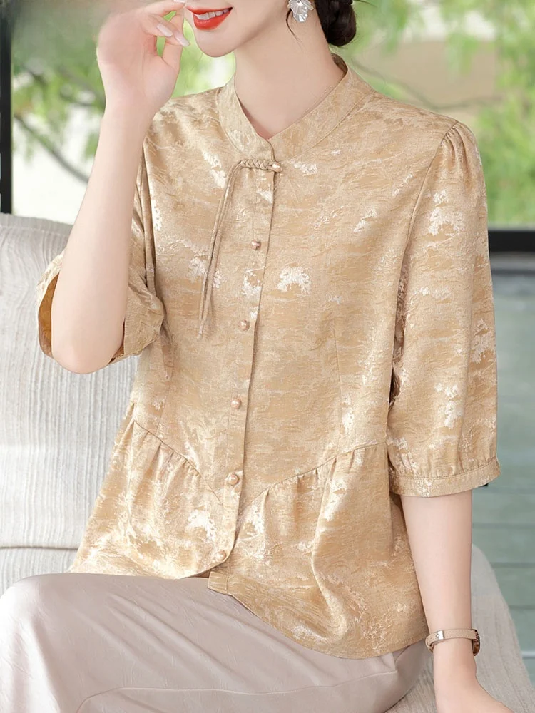 

Традиционный китайский летний комплект для женщин: модный набор для мам и пожилых людей, элегантный образ, рубашка с коротким рукавом