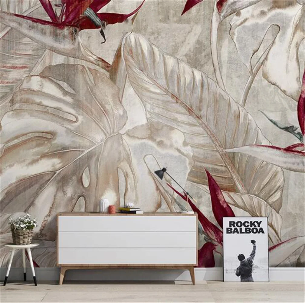 American retro mural hand-painted turtle back bamboo wall cloth TV background wall living room bedroom Southeast Asian wallpaper