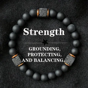 1pc Men's Volcanic Stone Bracelet with Square Black Agate, Fashionable Jewelry Suitable…