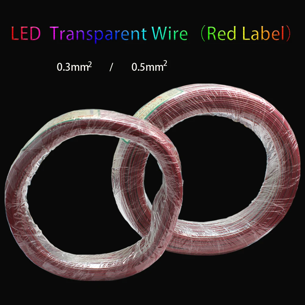 1m-100mLED Neon Light Welding Electric Wire 22/20AWG  2Pin Audio LED Lighting Electronic Toy DC Power Transparent Parallel Cable