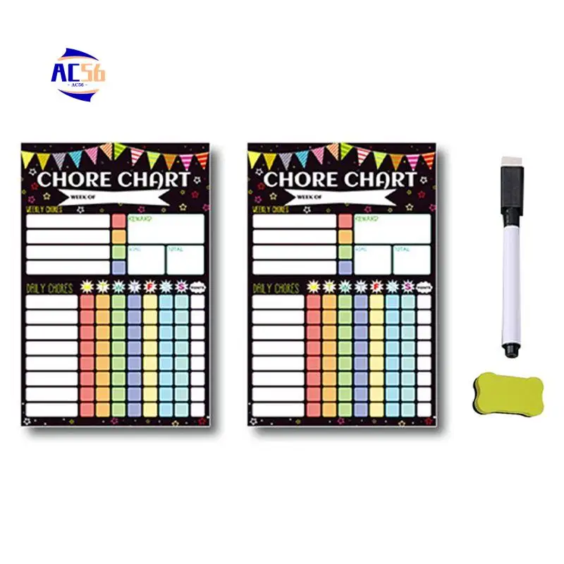 

AC56-2PCS Магнитная таблица планирования награды для подростков Ежедневно и еженедельно Таблица сухого стирания по дому для холодильника
