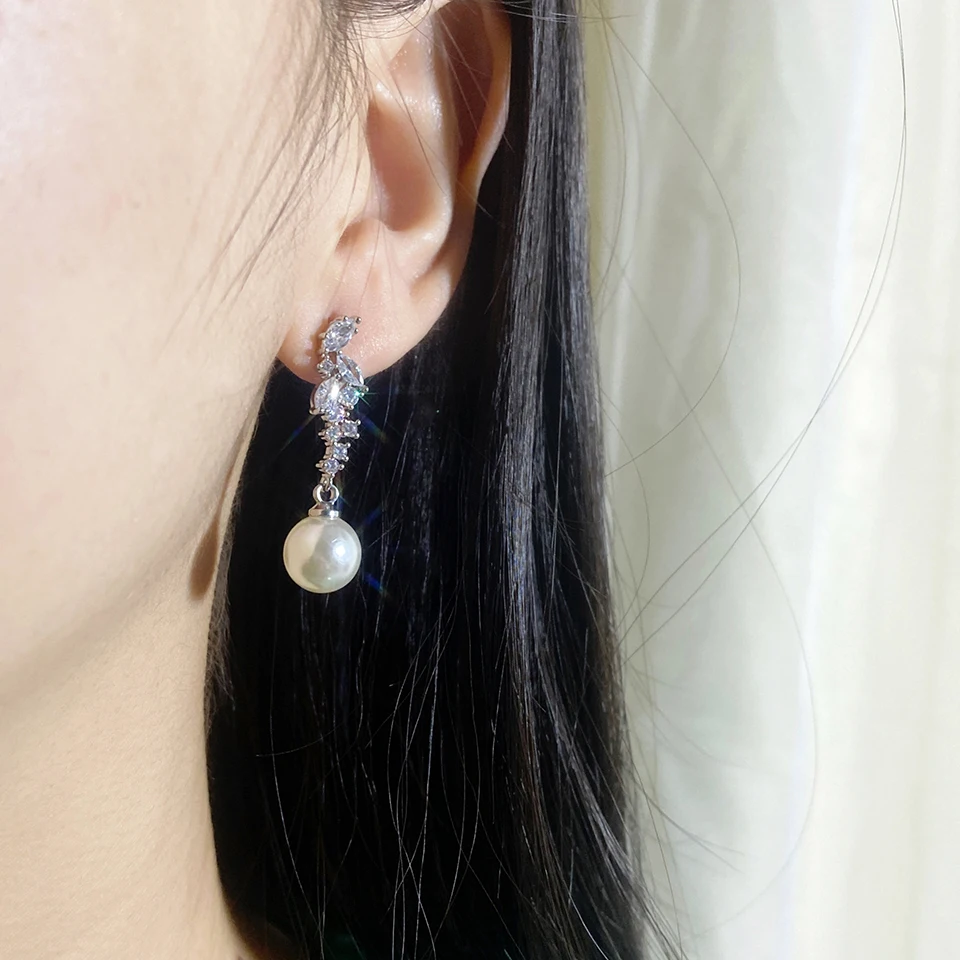 ZAKOL Korean Fashion Cubic Zirconia Pearl Dangle Earrings for Women Luxury Engagement Wedding Party Jewelry Gifts EP5125