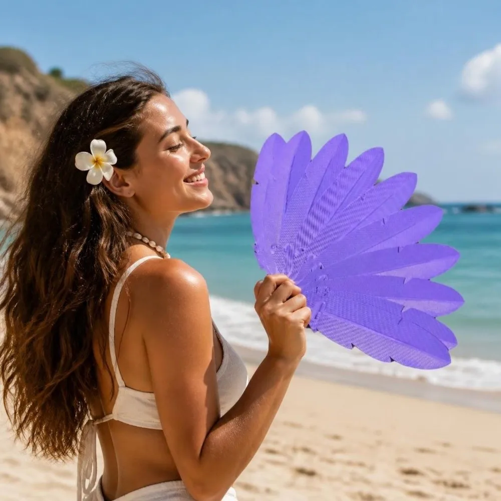 3D Printed Realistic Feather Folding Fan Creative Novelty Summer Cooling Fan Solid Color Portable Costume Prop Fan Wedding Party