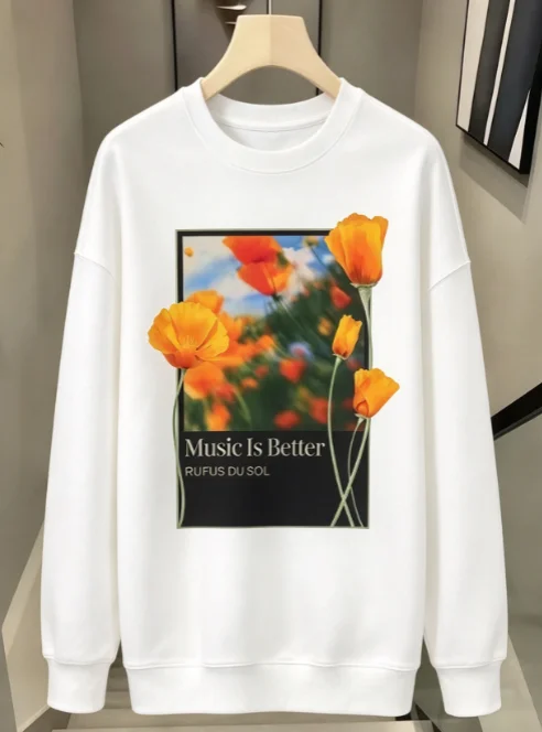 2026 Floral‑Photo‑Poster High‑Quality Comfort Crew‑Neck Sweatshirt