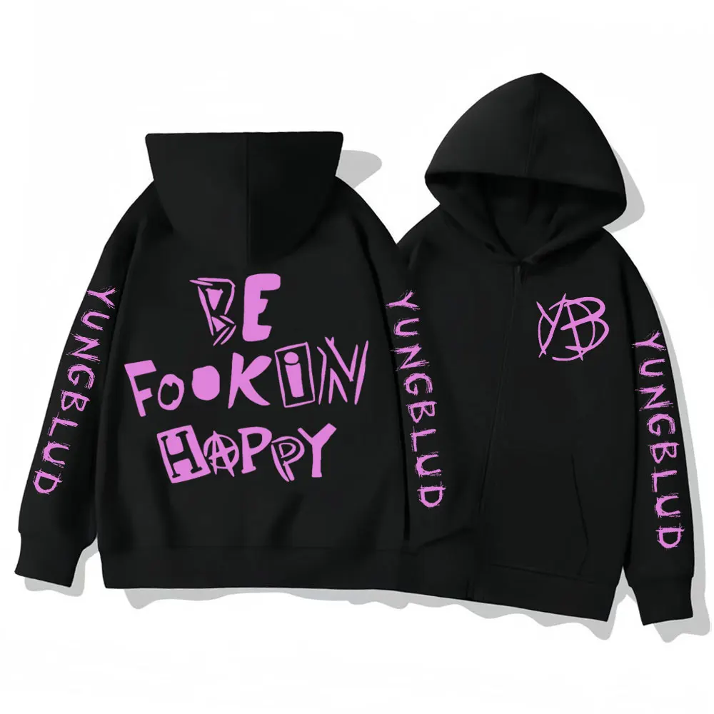 

Singer Yungblud Be Fookin Happy Zipper Hoodies Men Women Clothing Fashion Y2K Zip Up Sweatshirts Harajuku Rock Hip Hop Pullovers