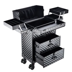 Nieuwe grote aluminium trolley make-up doos professionele cosmetische bagagekoffer nagelborduurkoffer meerlaagse opslag gereedschapstas