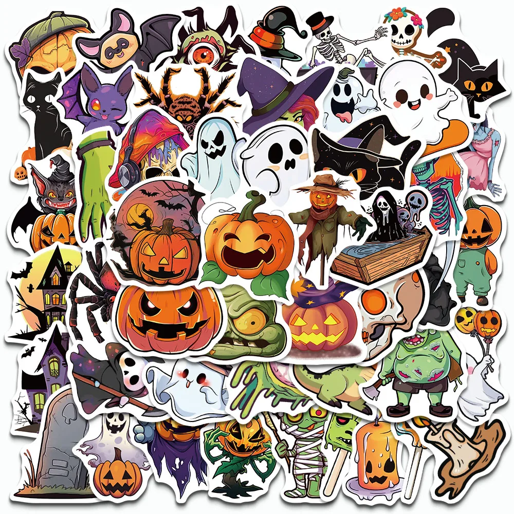 

50PCS Cartoon Halloween Stickers Ghost Skull Pumpkin Decals For Notebook Laptop Refrigerator Guitar Children's Toys Stickers