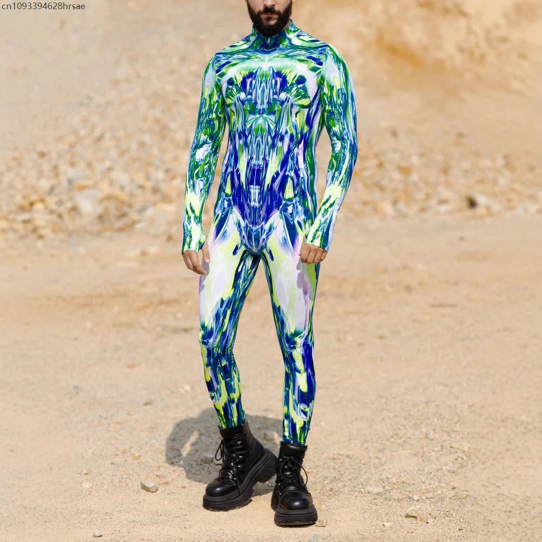 

Men Women Printed Colorful Skull Cosplay Jumpsuit Cyberpunk Zentai Suit Halloween Carnival Party Aerial Performance Bodysuits