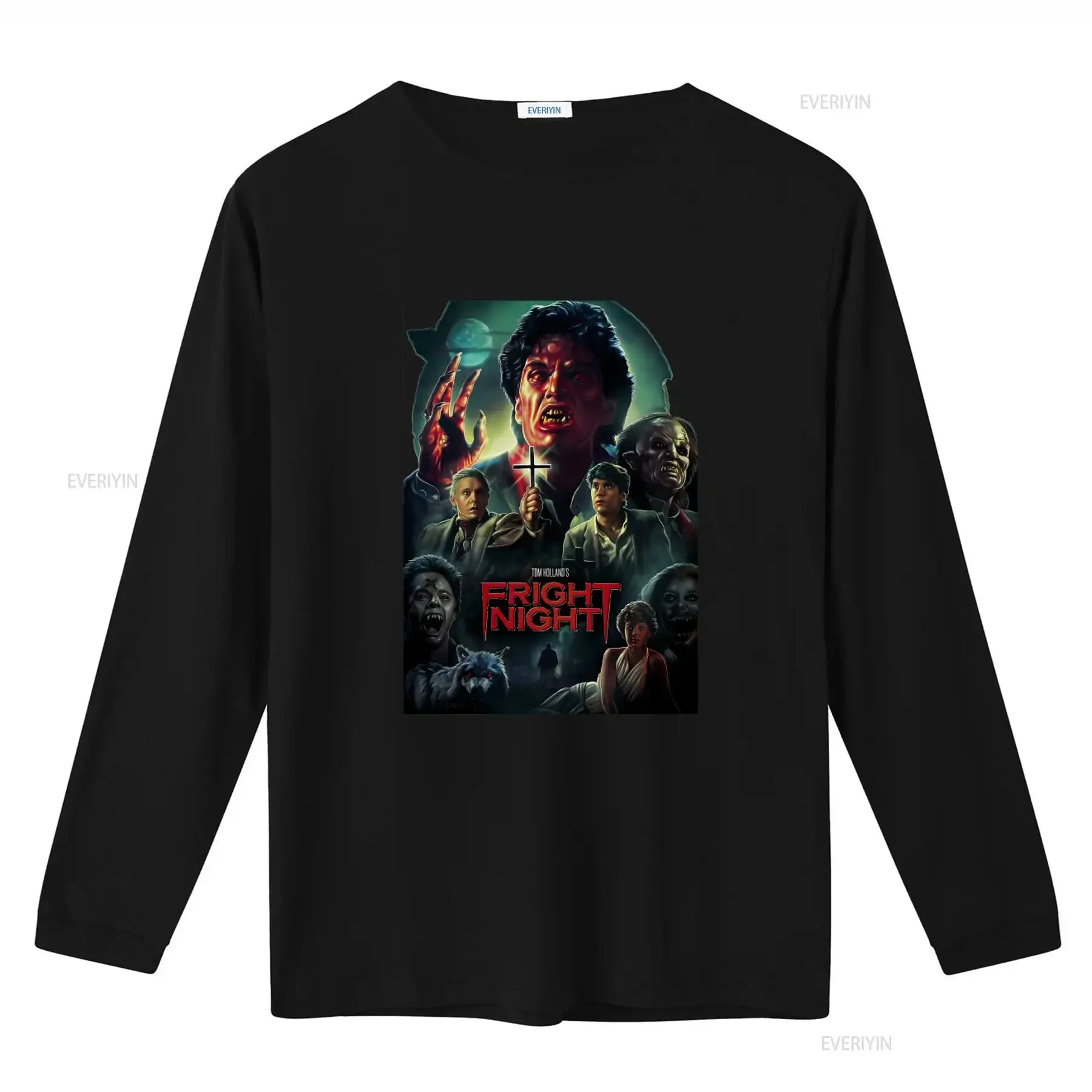 Fright Night 80s Horror Movie Poster T Shirt Scary Vampire Retro Design  vintage Washed Breathable homme streetwear Stylish