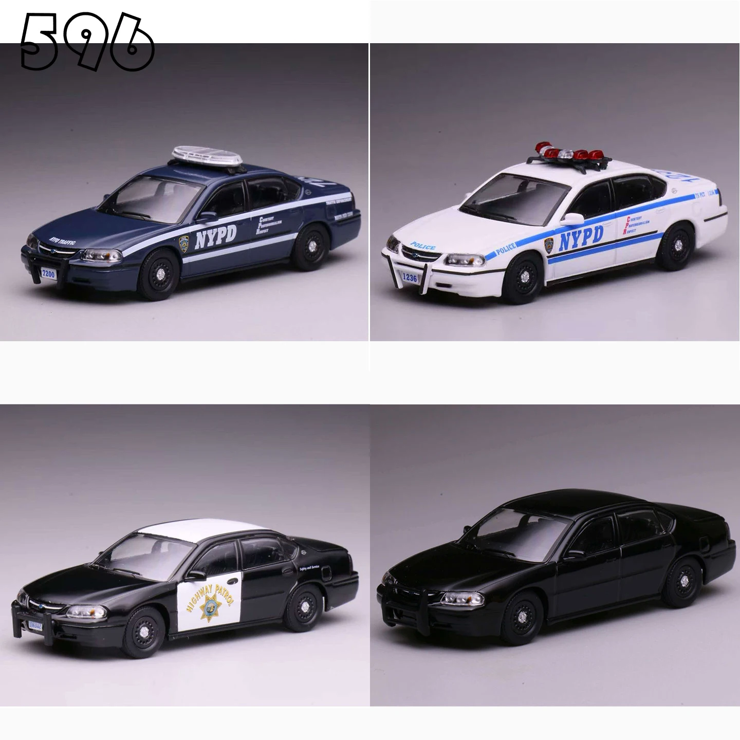 596 1/64 Chevrolet Impala - The Prototype of American Plainclothes Police NYPD Car Alloy Diecast Metal Model Kids Toys Boys