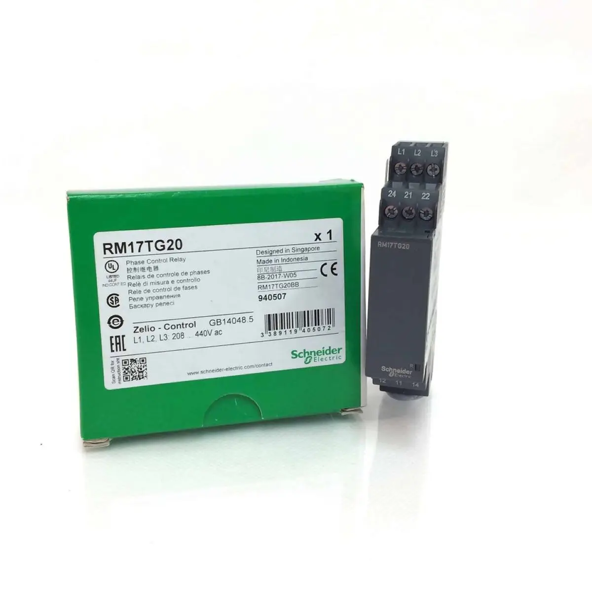 

RM17TG20 3-phase control relay, Harmony Control Relays, 5A, 2CO, 208...480V AC