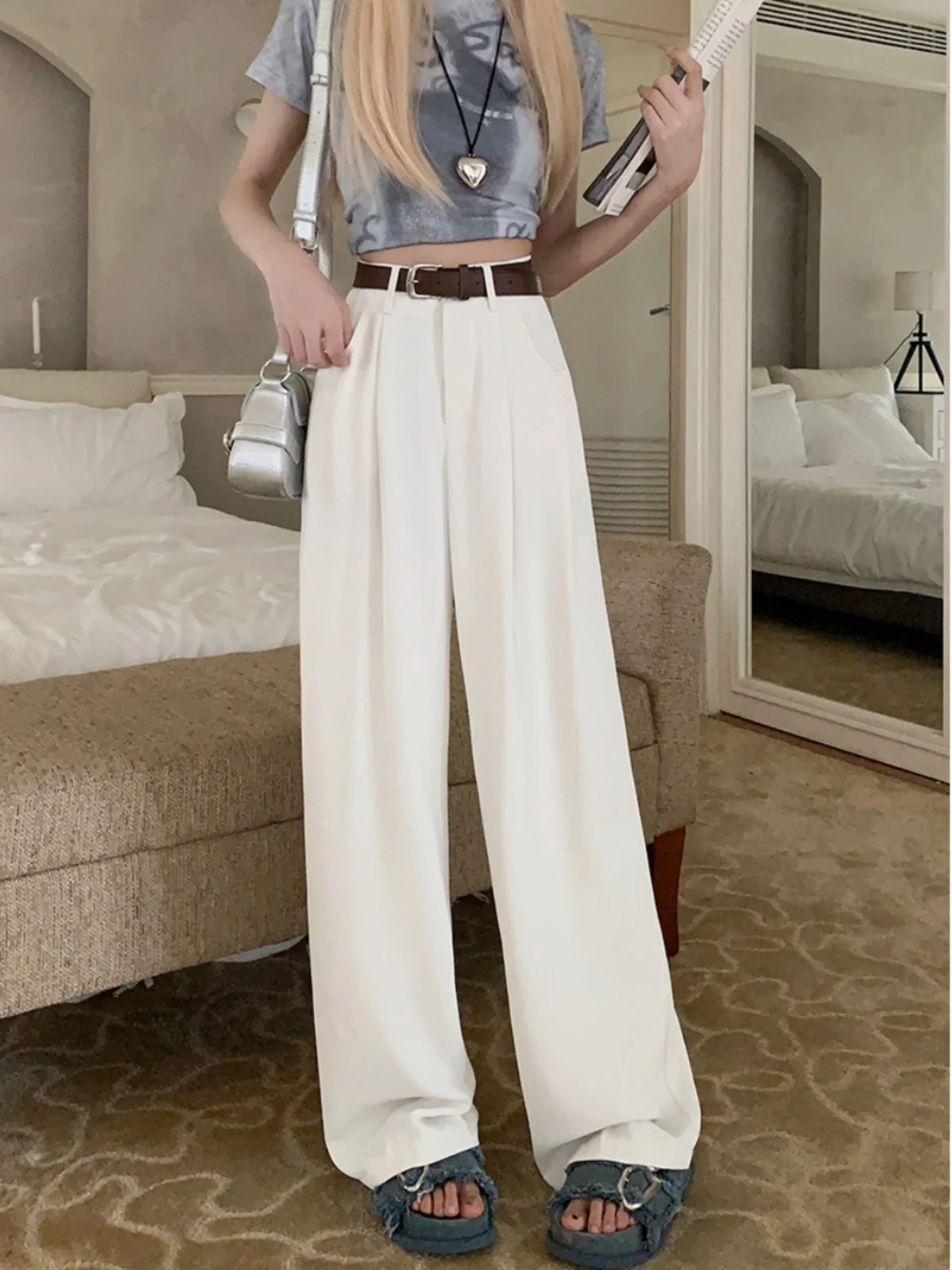 Loose Hanging Wide Leg Casual Pants For Women's Autumn 2024 New Fashion High Waist Slimming Suit Pants Long Pants