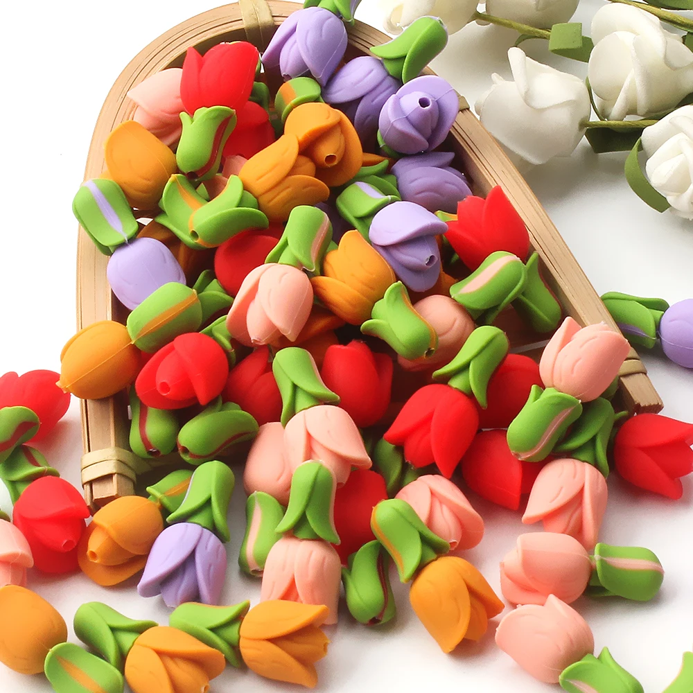 5/10/20pcs Tulip Flower Silicone Beads Colorful Flower Focal Beads For DIY Jewelry Lanyards Keychains Making Decorative Supplies