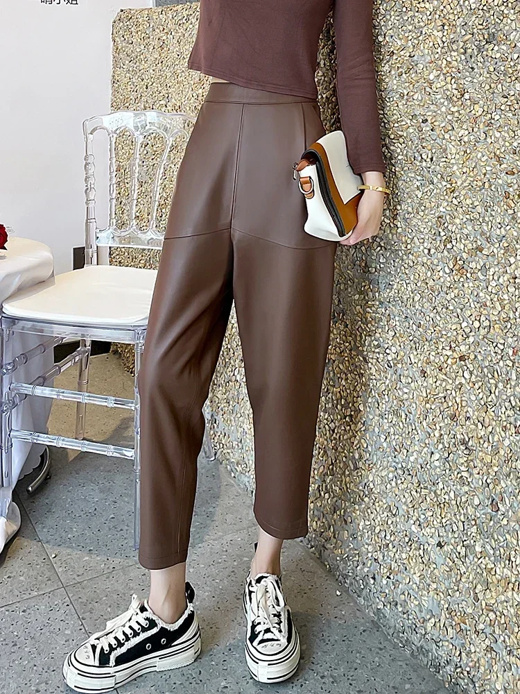 Tajiyane Real Sheepskin Harem Pants Women High Waist Pants for Women Korean Fashion Elastic Waist Trousers Women New Streetwear