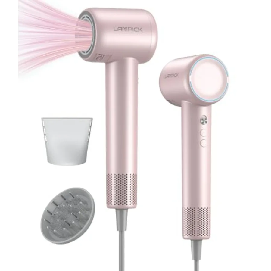 

Hair Dryer for salon home use, pink ionic dryer with 500M negative ions, 150000 RPM brushless motor, lightweight travel design,